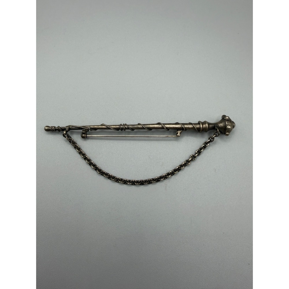 Antique Sword Stick Pin Brooch Silver Tone Victorian Gothic Bar #1086